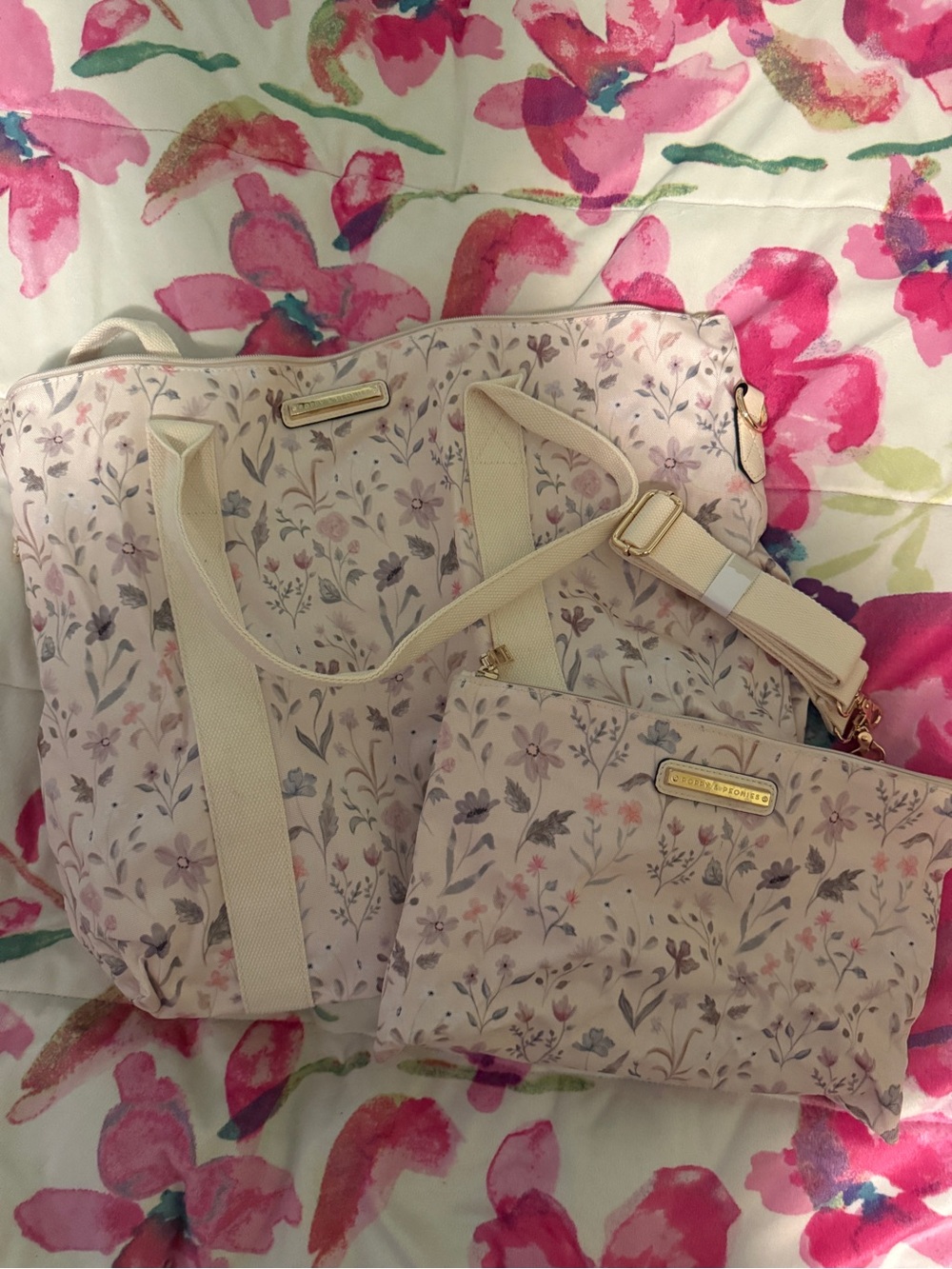 Poppy & Peonies | Limited Edition - Pale Pink Floral Tote and Makeup Bag Set